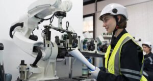 tecnico trabajando en maquinaria electromecanica industrial